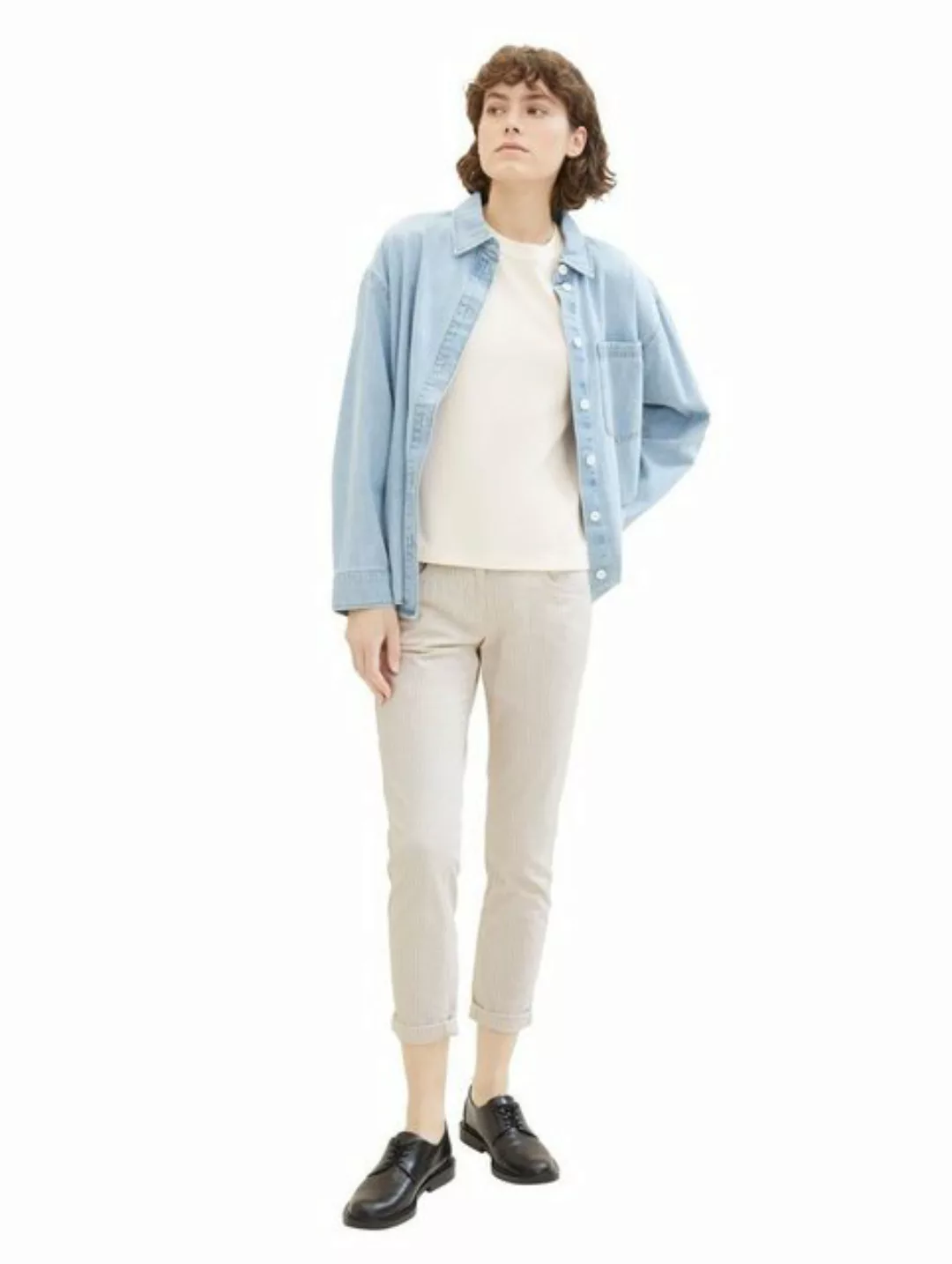 Tom Tailor Damen Hose TAPERED RELAXED - Relaxed Fit - Gestreift günstig online kaufen