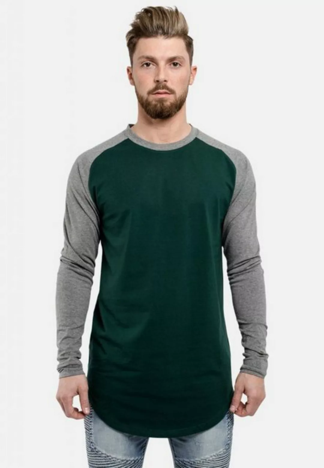 Blackskies T-Shirt Baseball Longshirt T-Shirt Grün Grau Medium günstig online kaufen