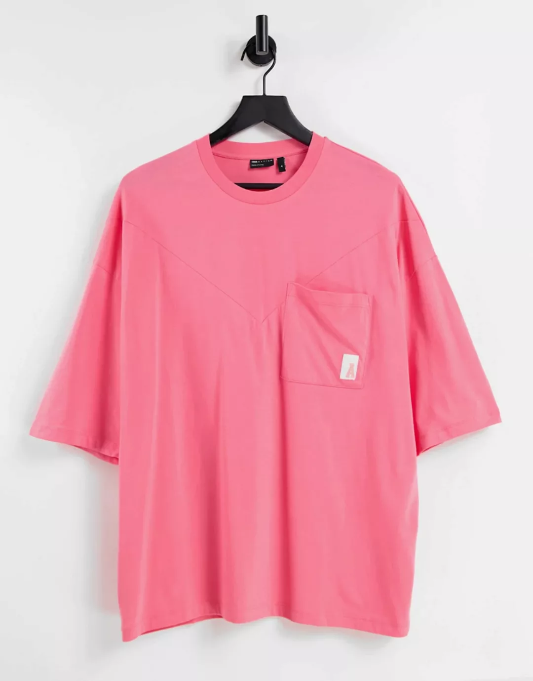 ASOS Actual – Oversize-T-Shirt mit Ziernaht und Tasche in Rosa günstig online kaufen