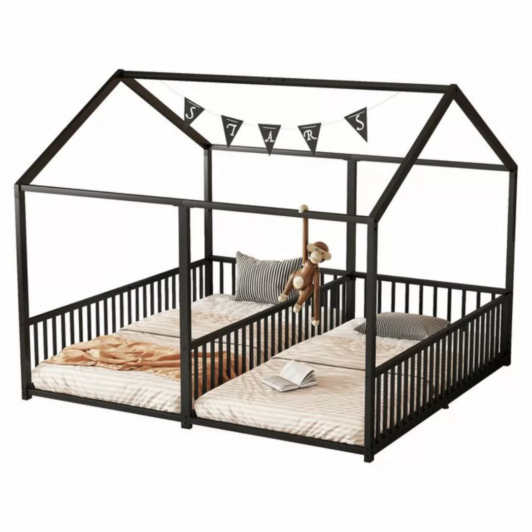 Flieks Kinderbett, Metallbett Hausbett Doppelbett 90x200cm*2 mit Geländer günstig online kaufen