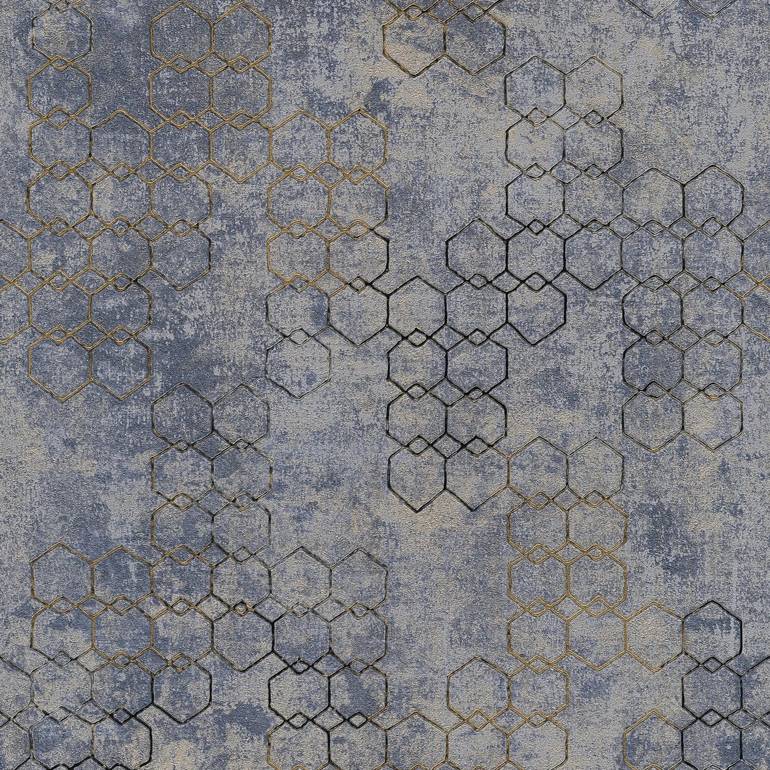 PROFHOME 374245-GU Grafik Tapete Used Look schimmernd Blau Gold Grau 0,53 m günstig online kaufen