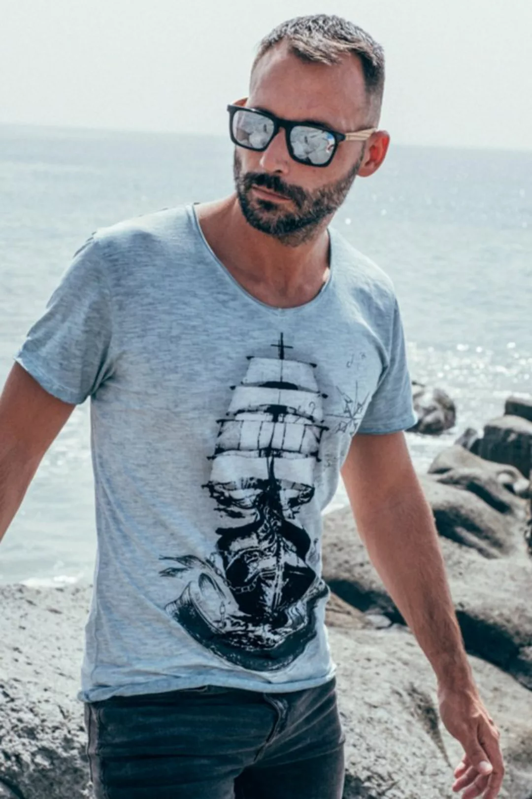 Hangowear Trachtenshirt Shirt Herren - WINDJAMMER - himmelblau, grau günstig online kaufen