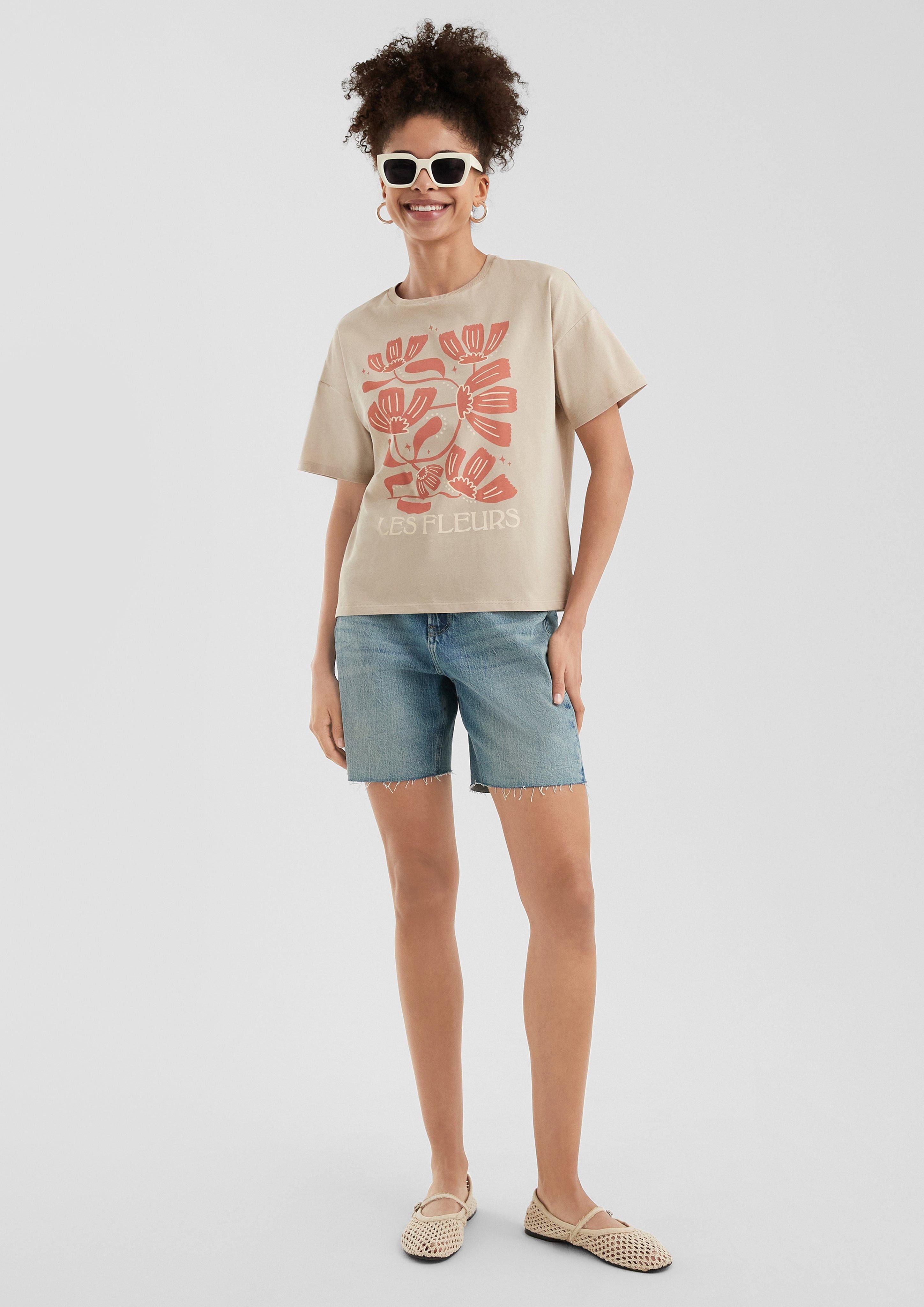 QS Kurzarmshirt Baumwollshirt mit überschnittener Schulter günstig online kaufen