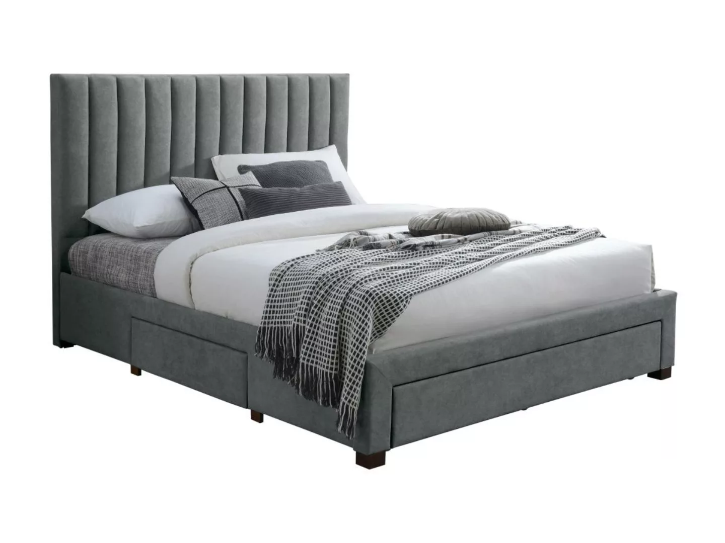 Bett mit 3 Schubladen - 140 x 200 cm - Stoff - Grau - LIAKO günstig online kaufen