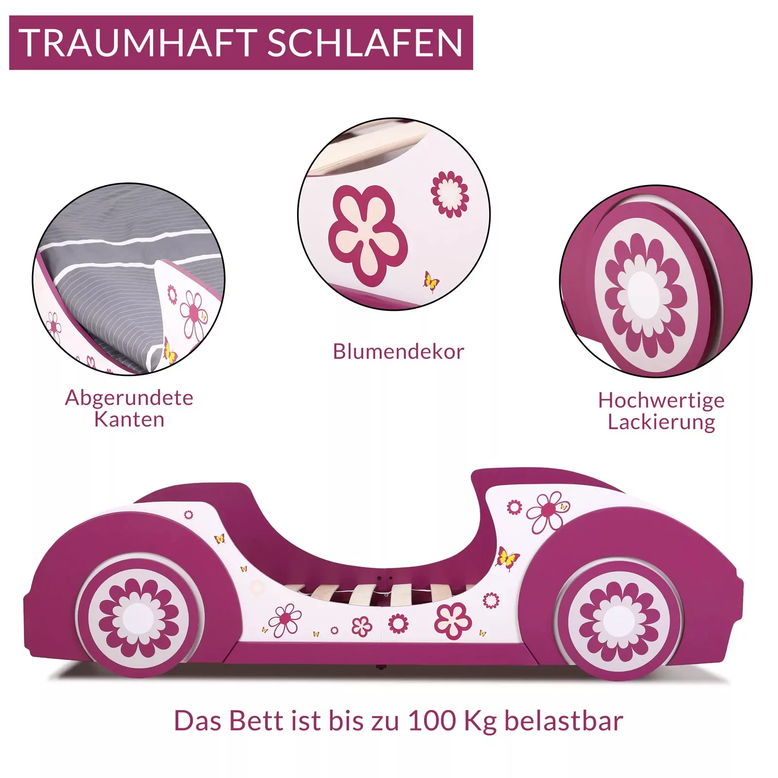 Deuba Kinderbett Autobett (1-tlg), Kinderbett Holz 90x200cm Gestell mit Lat günstig online kaufen