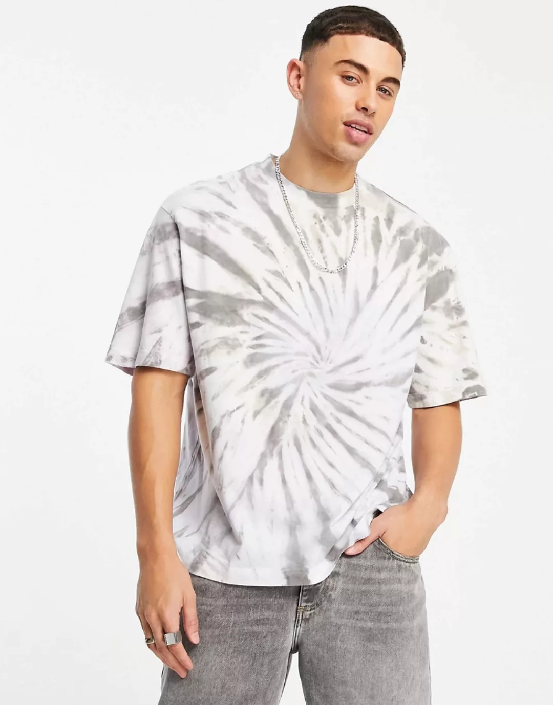 River Island – Oversize-T-Shirt mit Batikmuster in Lila-Violett günstig online kaufen