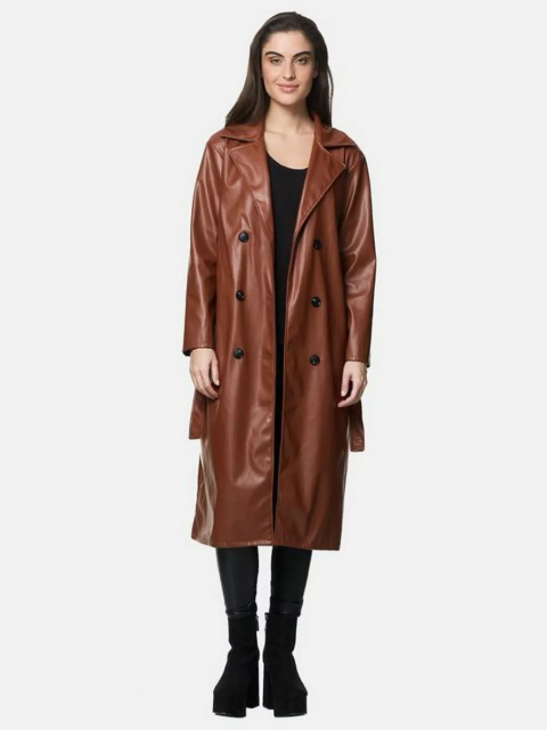 Elara Lederimitatmantel Elara Damen Langer Langer Trenchcoat (1-tlg) günstig online kaufen