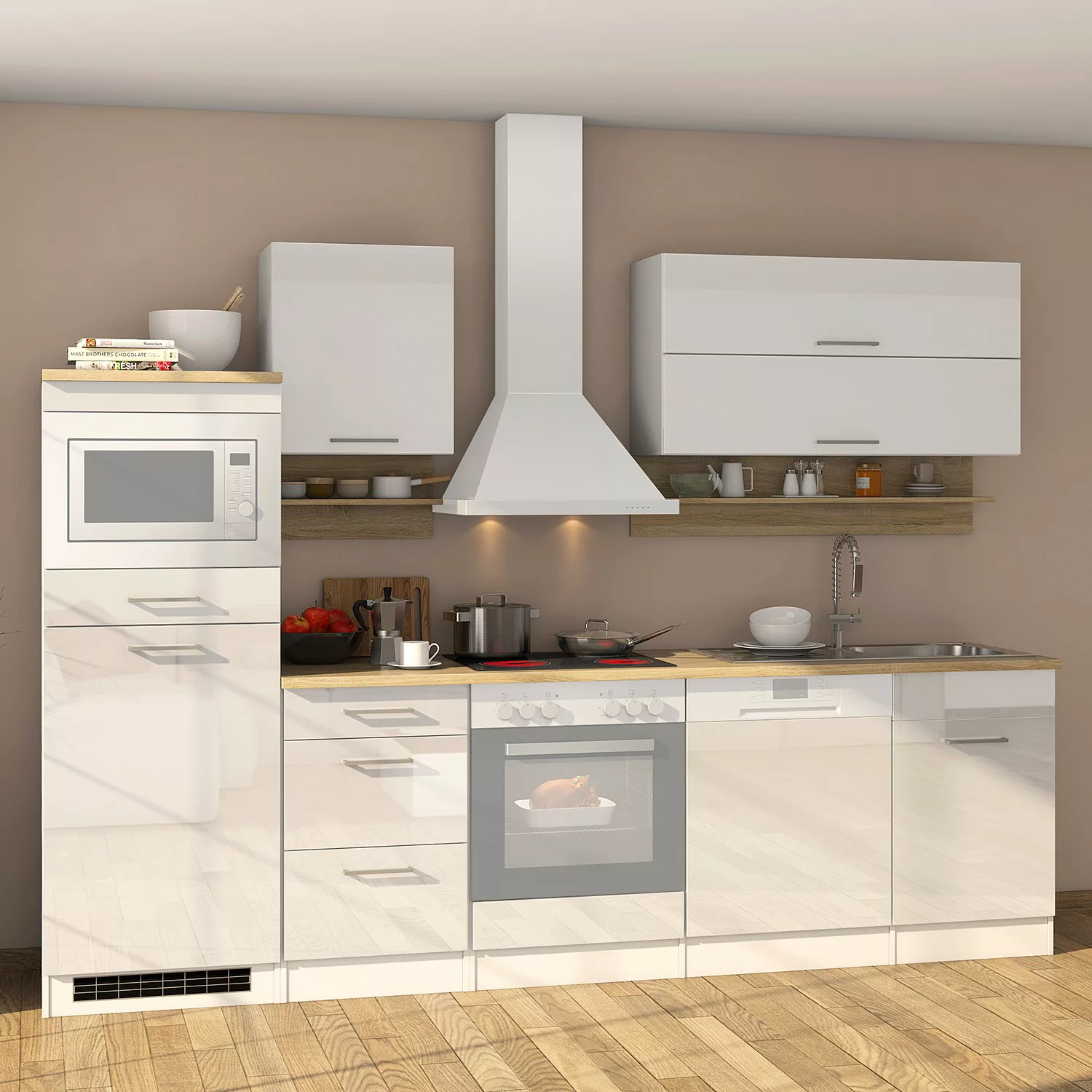 Held Möbel Küchenzeile Mailand 280 cm Grau Hochglanz-Grau Matt ohne E-Gerät günstig online kaufen