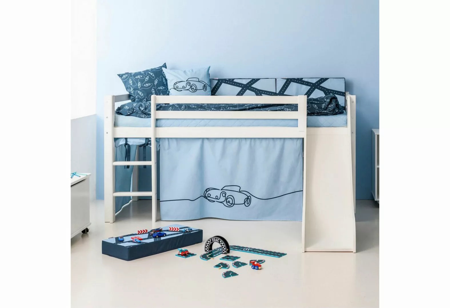 Hoppekids Hochbett ""Cars"", Rutsche & Vorhang Blau und viel Auswahl günstig online kaufen