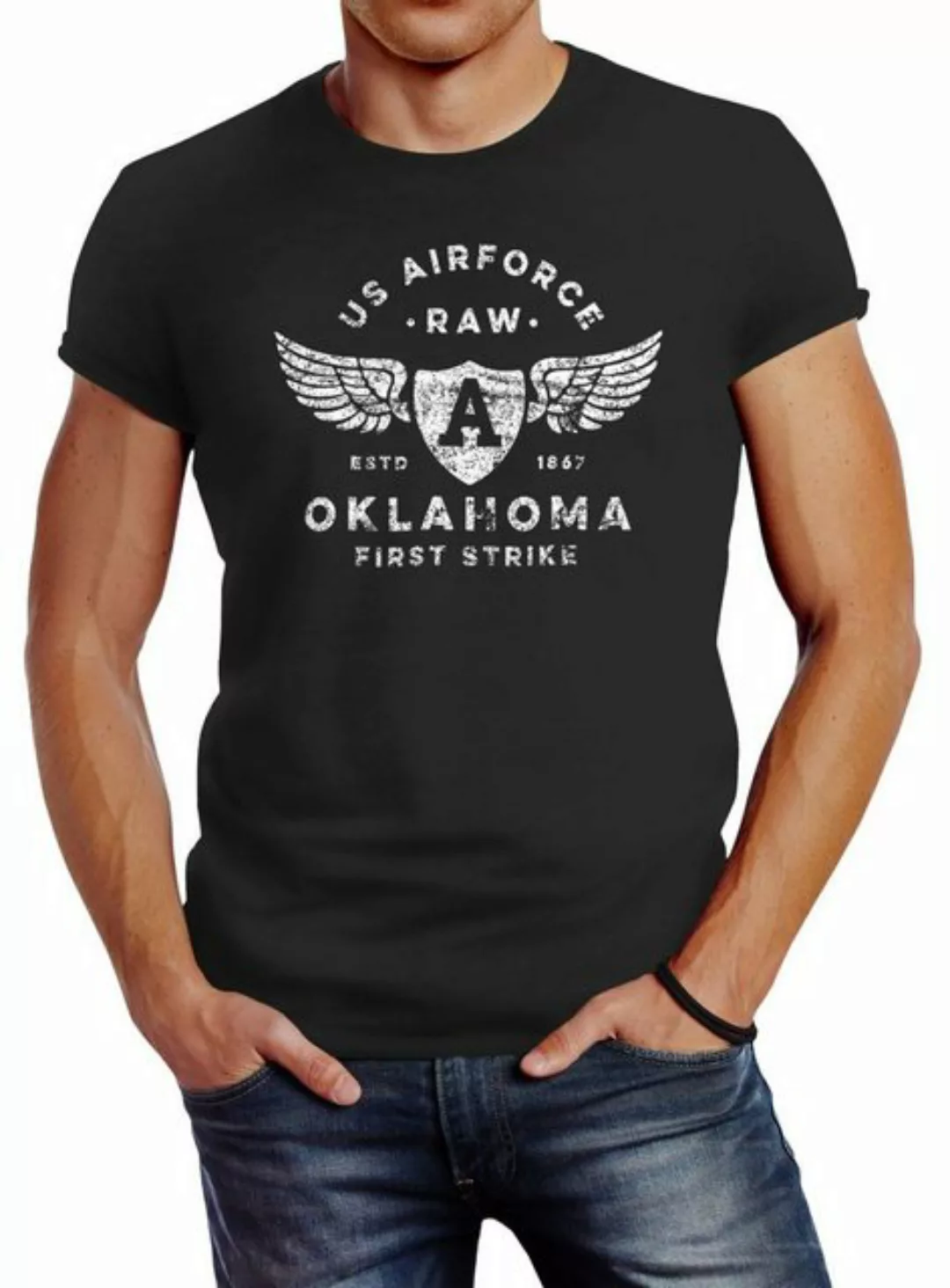 Neverless Print-Shirt Herren T-Shirt Print US Airforce Oklahoma Aviator Vin günstig online kaufen