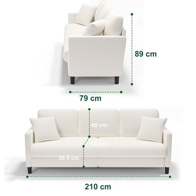 Vesgantti Sofa 3 Sitzer Sofa Gästesofa Modern Couch 3er Sitzsofa mit 2 Wurf günstig online kaufen