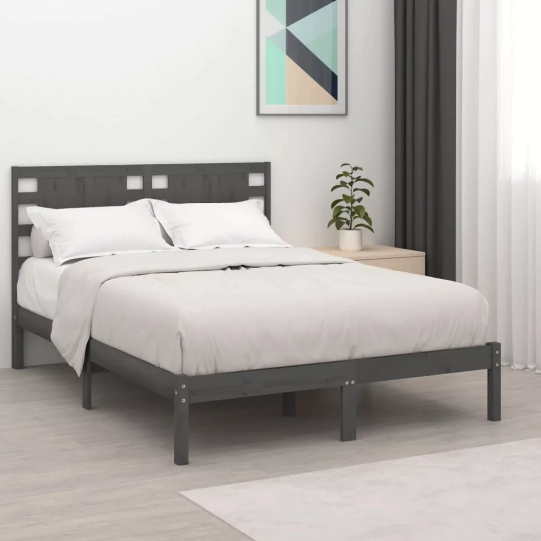 vidaXL Bettgestell Massivholzbett Grau Kiefer 140x190 cm Bett Bettgestell B günstig online kaufen