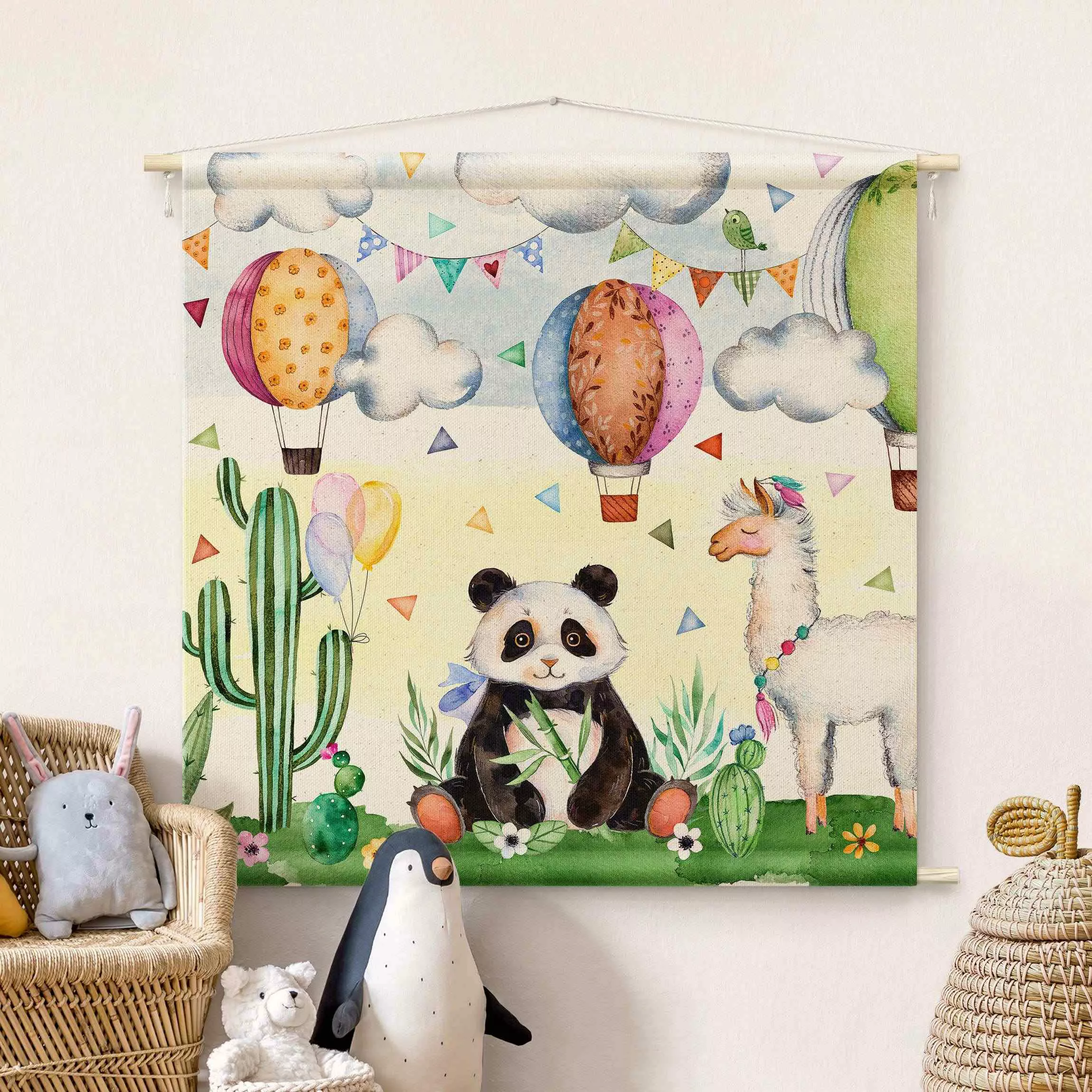 Wandteppich Panda und Lama Aquarell günstig online kaufen