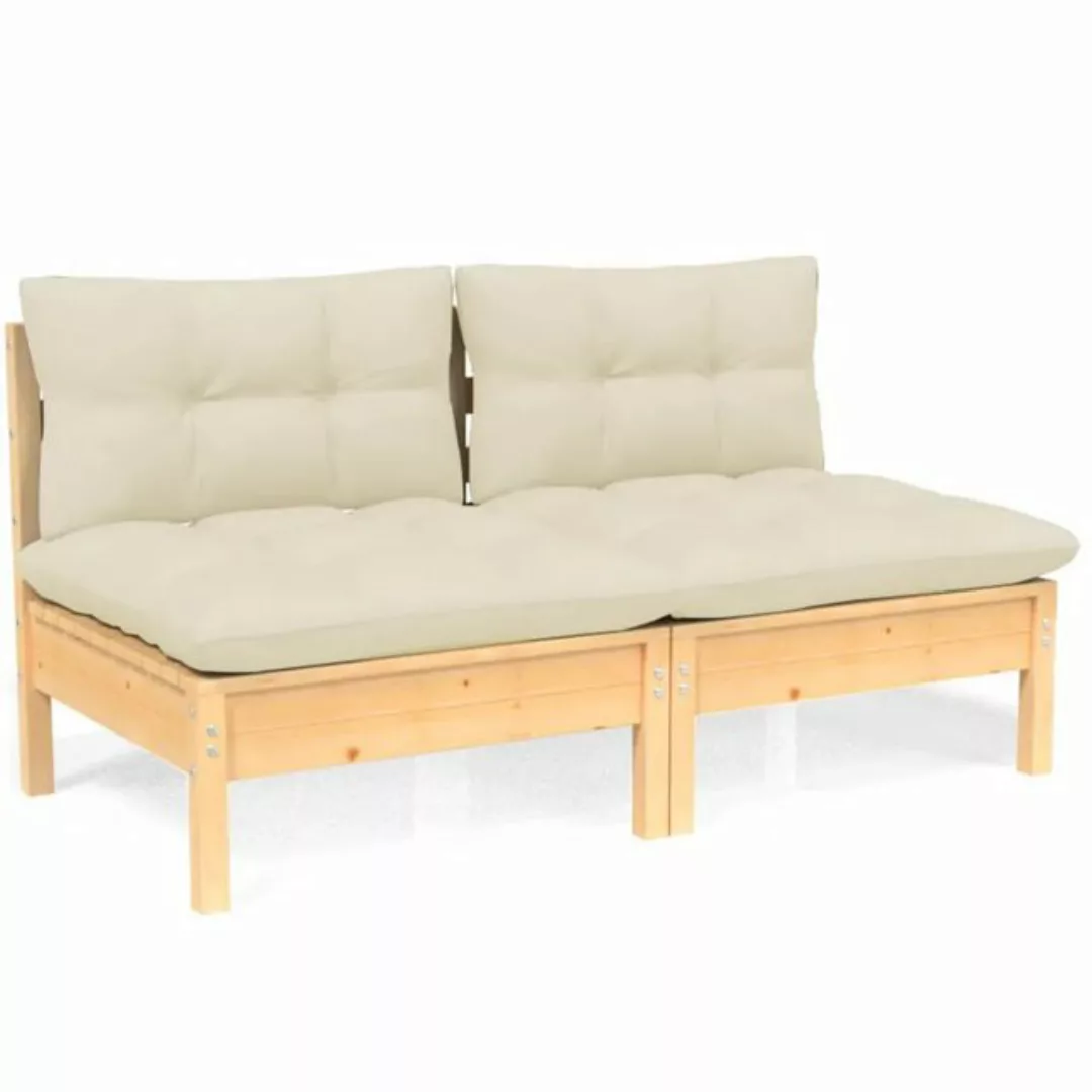 vidaXL Sofa, 2-Sitzer-Gartensofa mit Creme Kissen Massivholz Kiefer günstig online kaufen