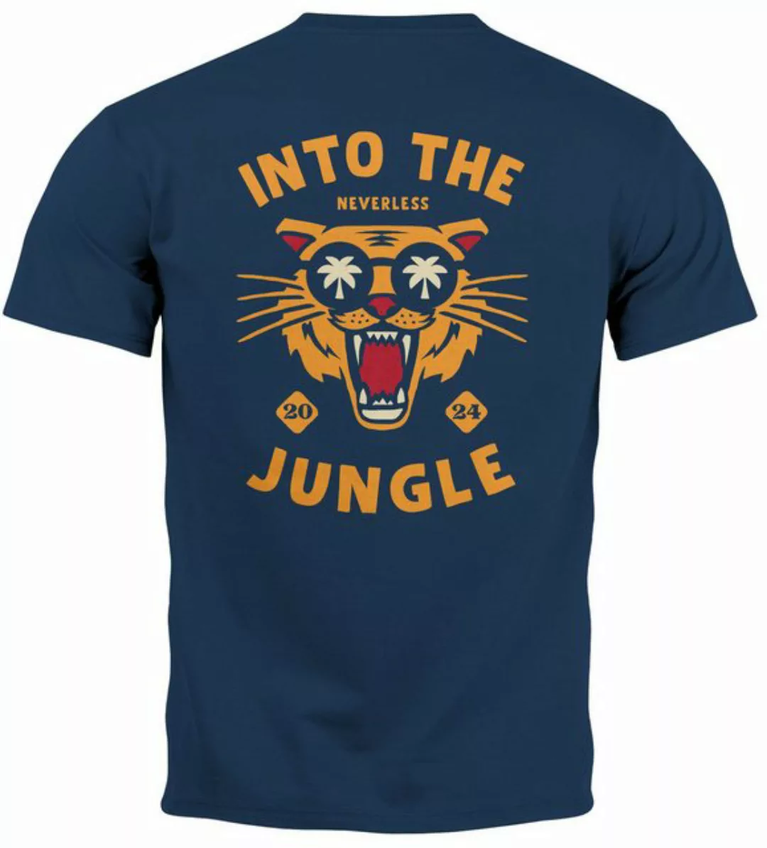 Neverless Print-Shirt Herren T-Shirt Backprint Tiger Spruch Into the Jungle günstig online kaufen