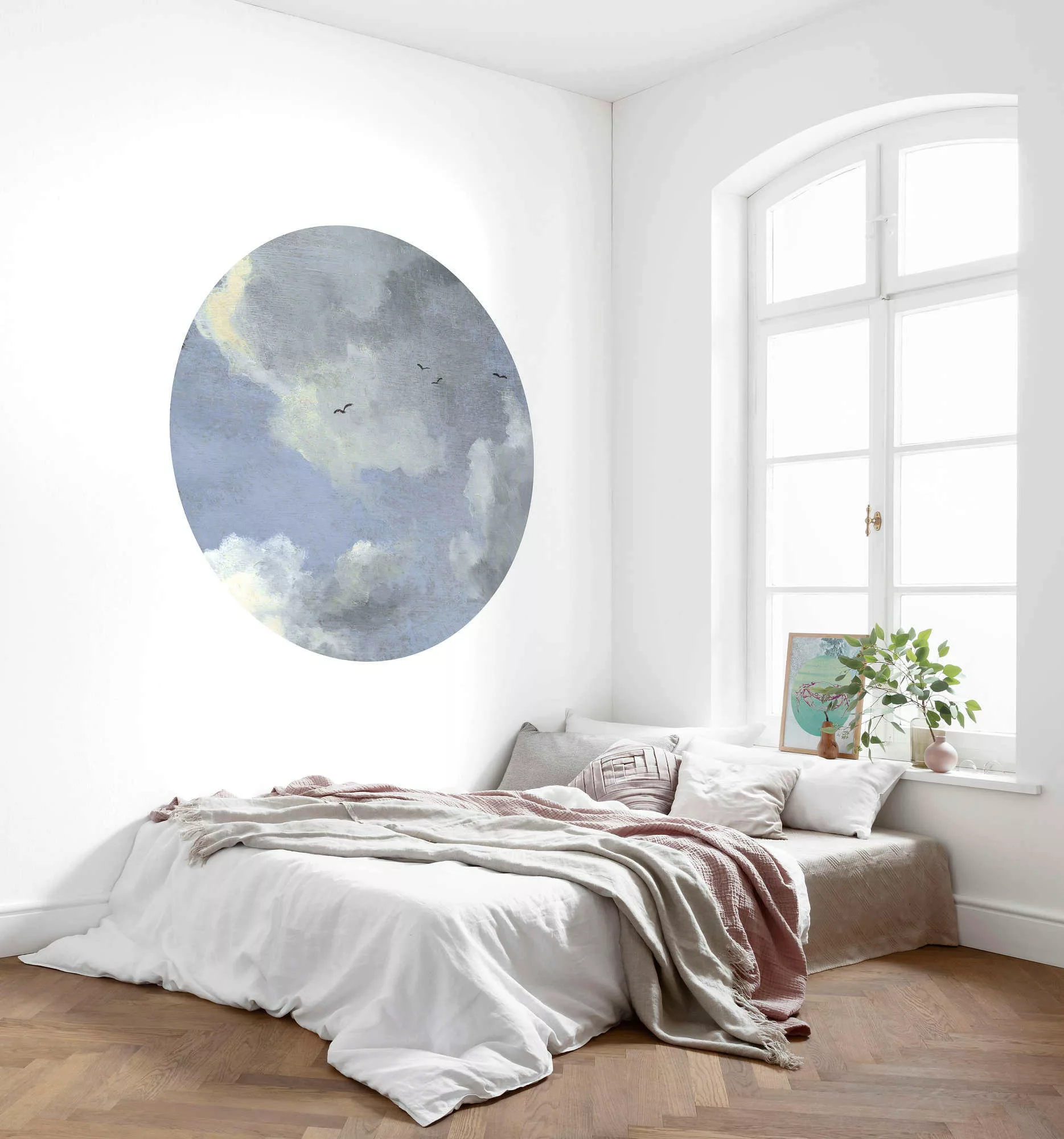 Sanders & Sanders Selbstklebende Runde Tapete Wolken Graublau Ø 125 cm 6117 günstig online kaufen