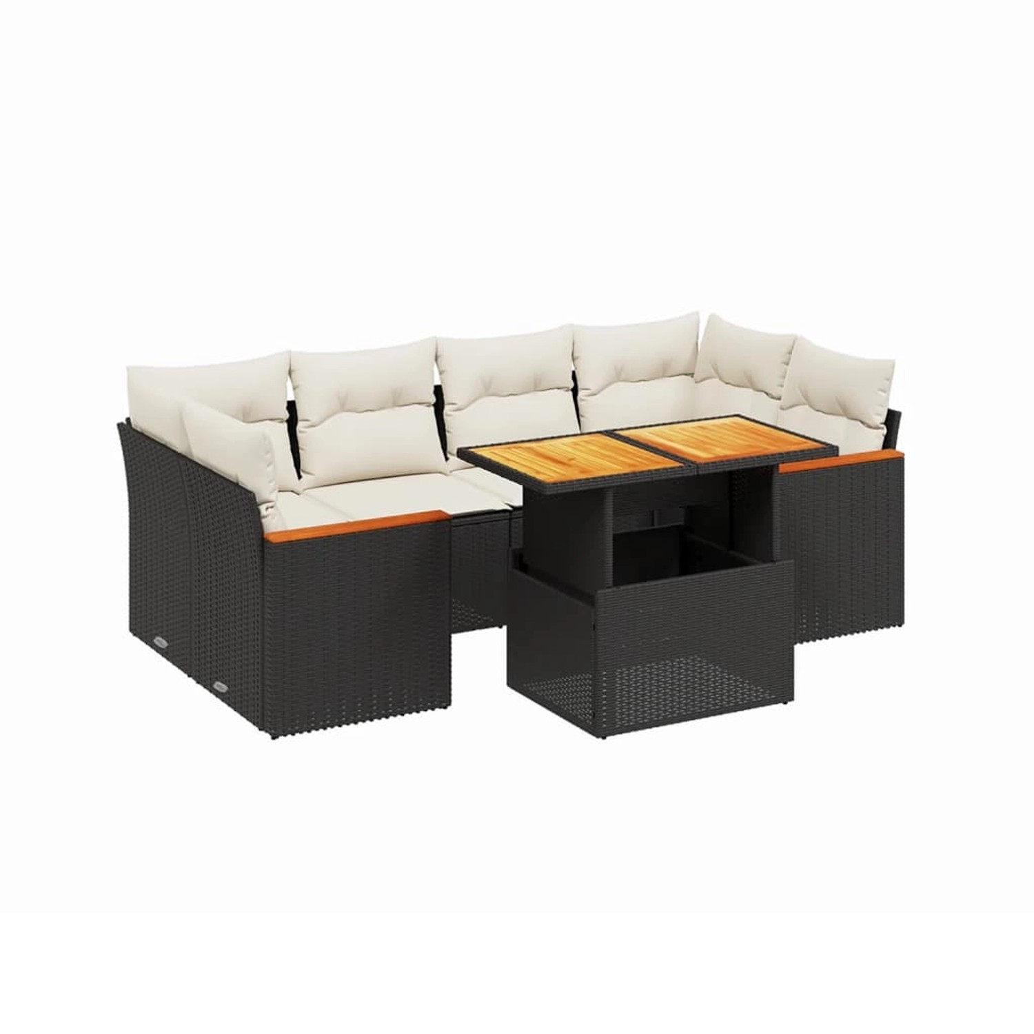 vidaXL 7-Tlg Garten-Sofagarnitur mit Kissen Schwarz Poly Rattan 3272974 günstig online kaufen