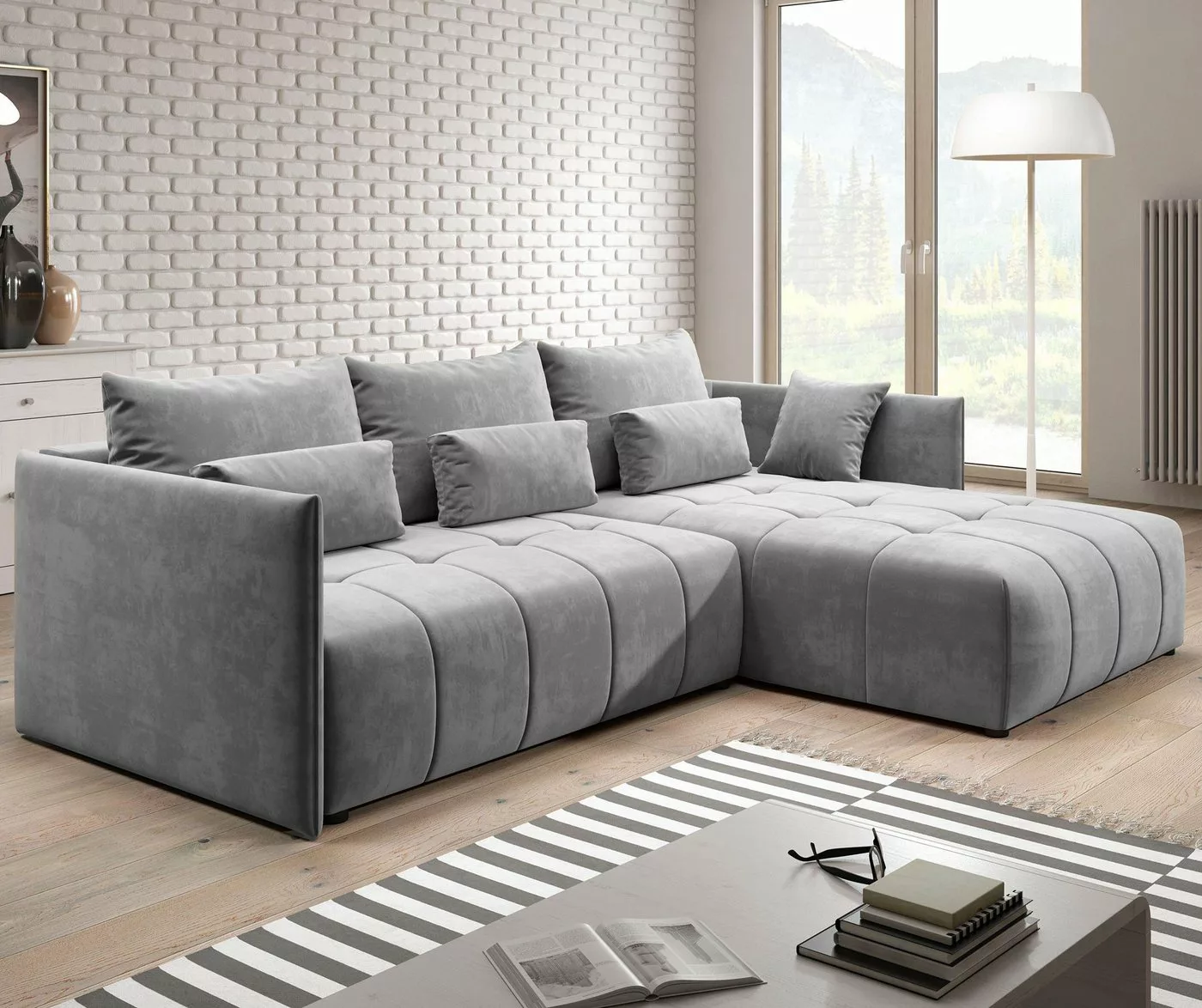 Furnix Ecksofa Bruz Sofa Couch ausziehbar mit Bettkasten Kissen Schlafsofa günstig online kaufen