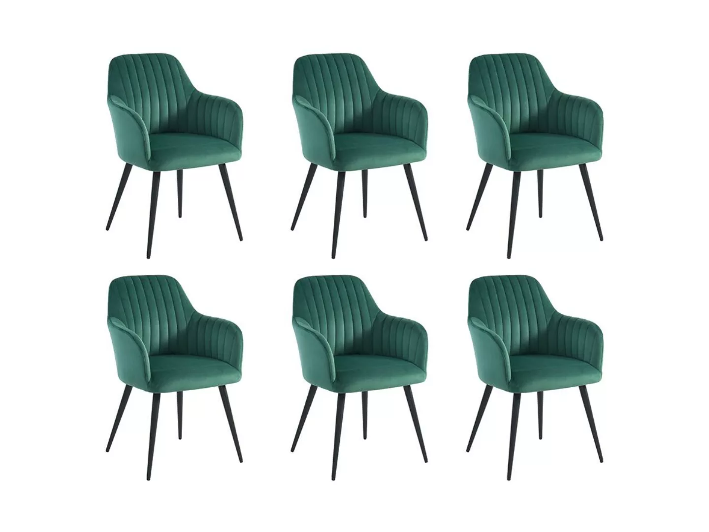 Stuhl mit Armlehnen 6er-Set - Samt & Metall schwarz - Grün - ELEANA günstig online kaufen