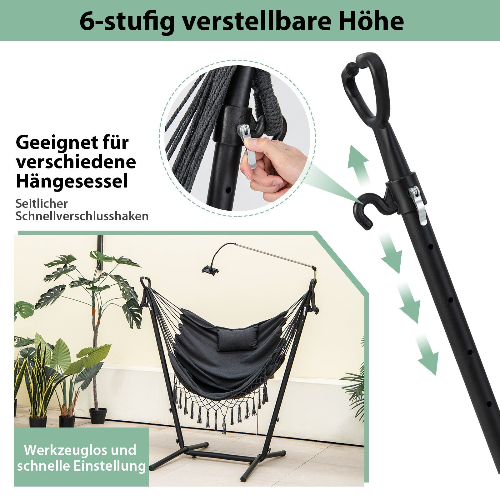 COSTWAY Hängesessel Hängestuhl mit Gestell, 6-stufig günstig online kaufen