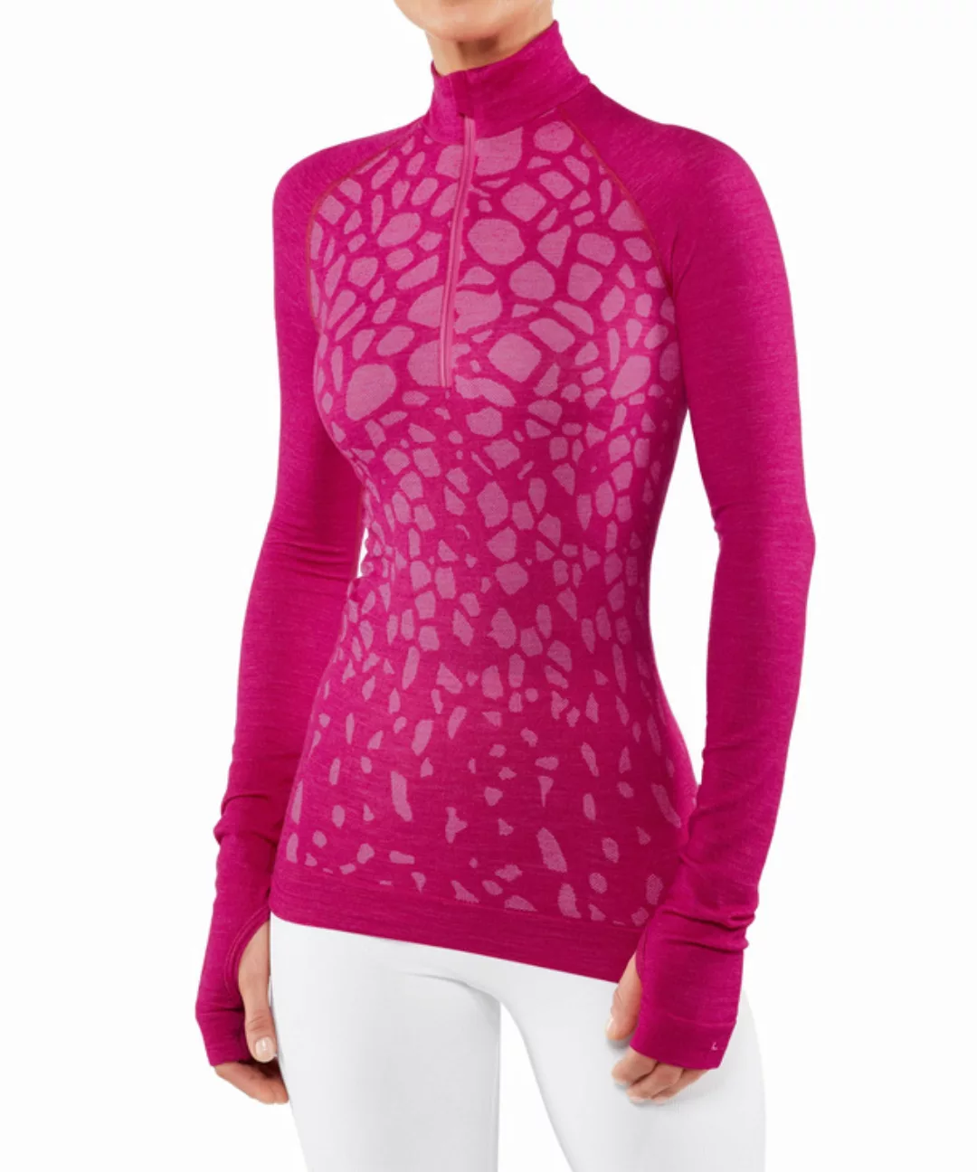 FALKE Damen Langarmshirt Wool-Tech, L, Pink, AnderesMuster, Schurwolle, 332 günstig online kaufen