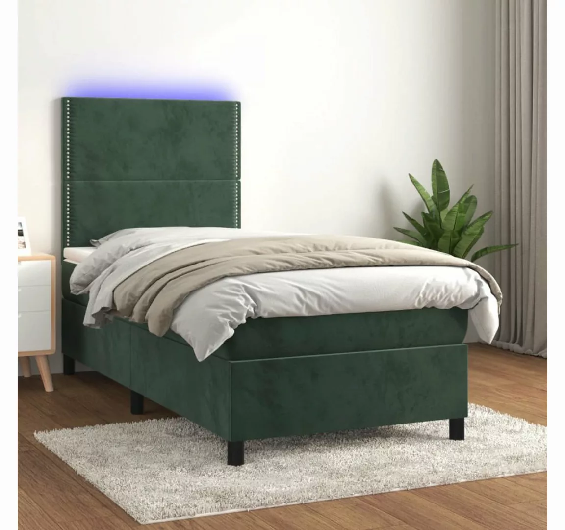 vidaXL Boxspringbett Boxspringbett mit Matratze LED Dunkelgrün 100x200 cm S günstig online kaufen