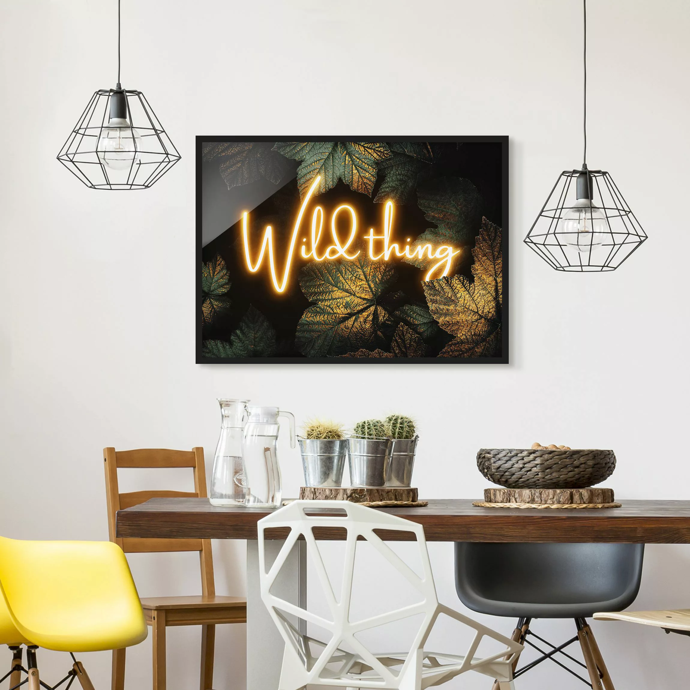 Bild mit Rahmen Spruch - Querformat Wild Thing goldene Blätter günstig online kaufen