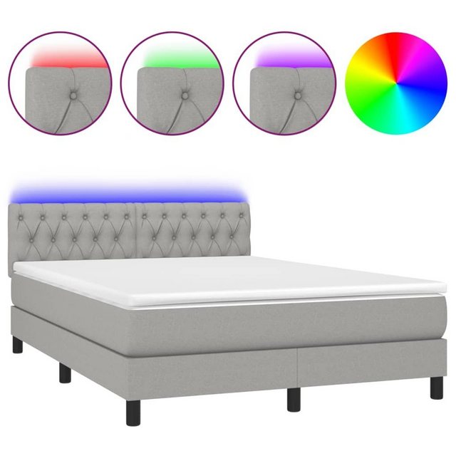 vidaXL Boxspringbett Boxspringbett mit Matratze LED Hellgrau 140x190 cm Sto günstig online kaufen