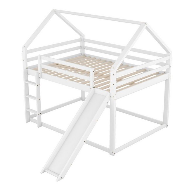 Celya Etagenbett Kinderbett Hausbett mit Rutsche und Leiter, 140x200cm,Weiß günstig online kaufen