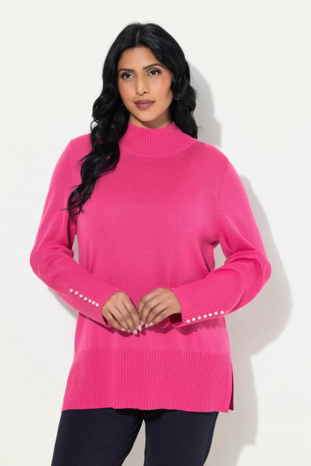 Ulla Popken Strickpullover Pullover Woll-Seidenmischung Stehkragen Zierperl günstig online kaufen