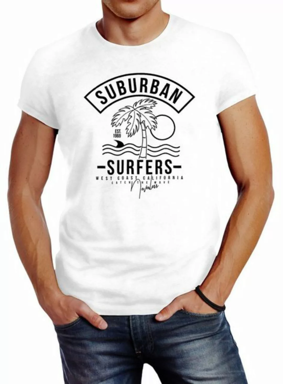 Neverless Print-Shirt Herren T-Shirt Suburban Surfers West Coast California günstig online kaufen