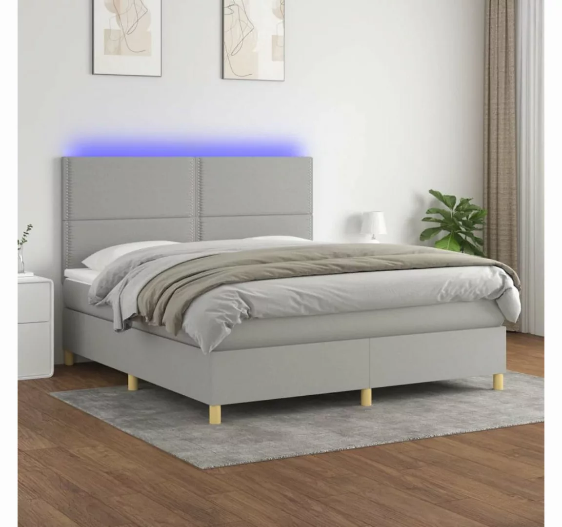 vidaXL Boxspringbett Boxspringbett mit Matratze LED Hellgrau 180x200 cm Sto günstig online kaufen