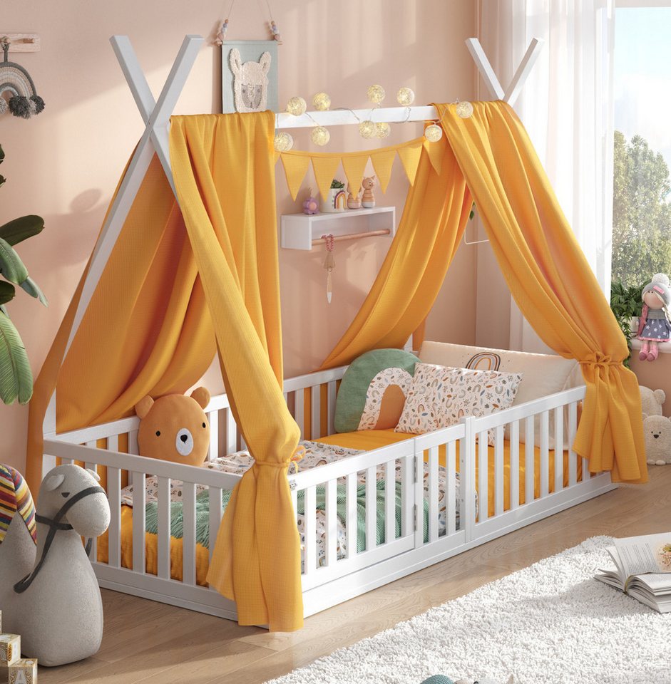 Alavya Home® Kinderbett Hausbett Bodenbett SKY SET mit Tür, Deko und Matrat günstig online kaufen