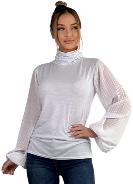 Mississhop Langarmbluse Damen Bluse Chiffon Rollkragen mit plissierten Ärme günstig online kaufen