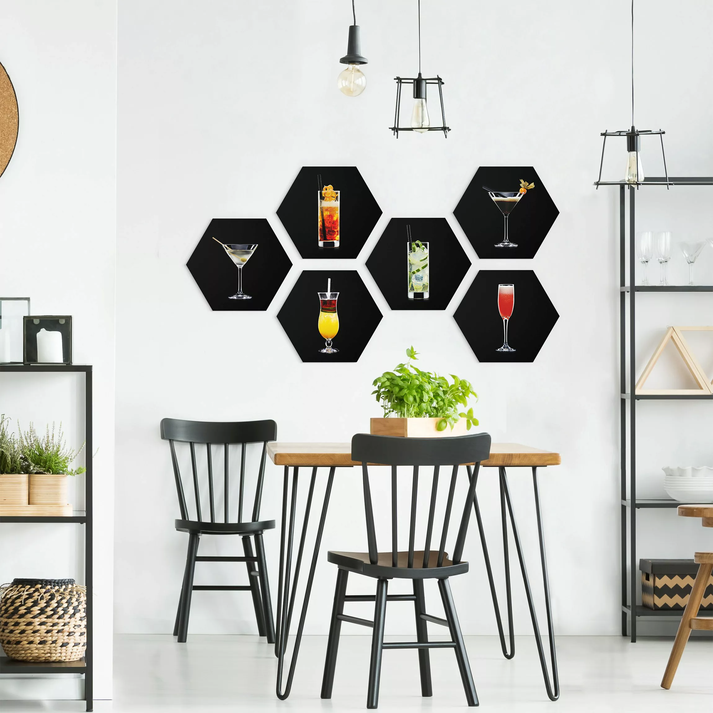 6-teiliges Hexagon-Forexbild Cocktail Set auf Schwarz Set II günstig online kaufen