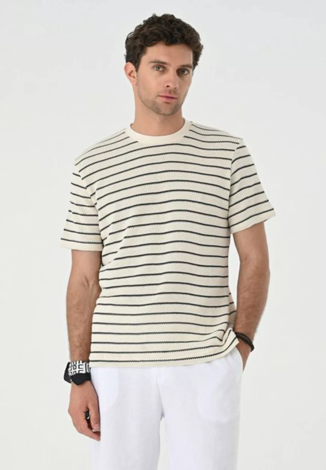 Antioch Poloshirt Crew Neck Striped Basic T-Shirt günstig online kaufen