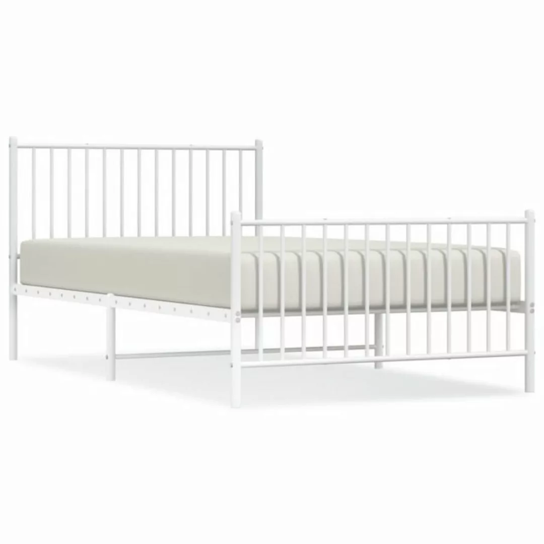 furnicato Bett Bettgestell mit Kopf- und Fußteil Metall Weiß 107x203 cm günstig online kaufen