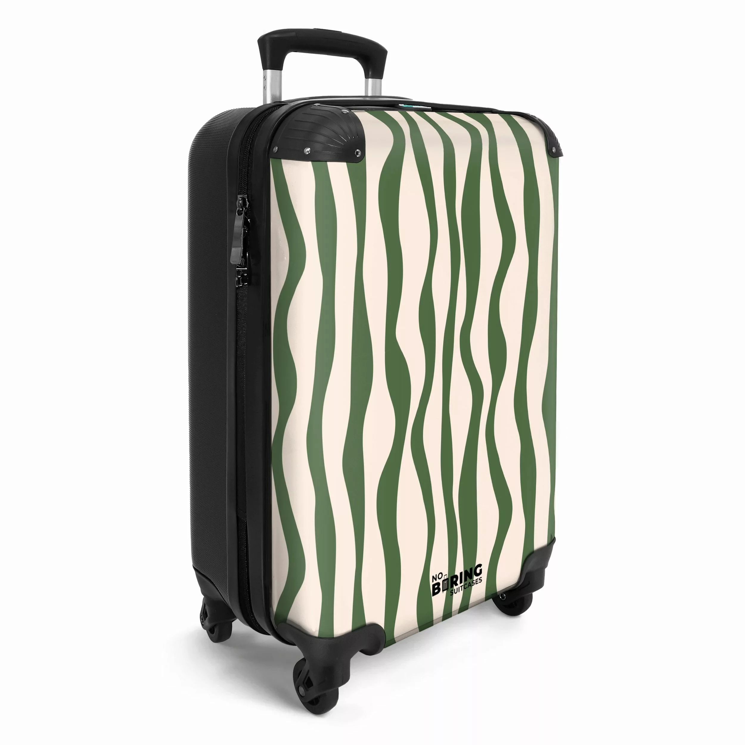 NoBoringSuitcases.com© Hartschalen-Trolley Beige mit grünen Linien günstig online kaufen