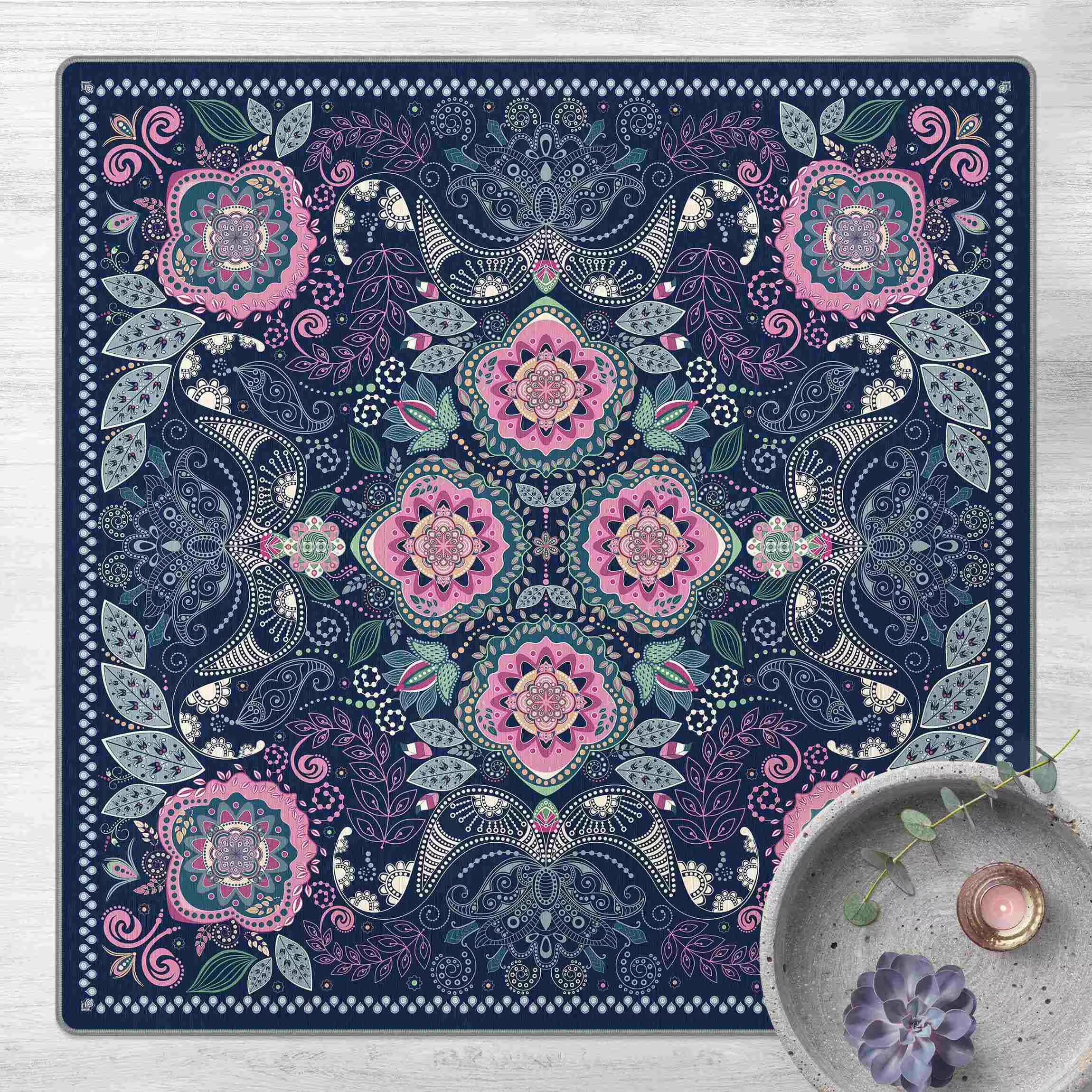 Teppich Detailliertes Boho Muster in Blau günstig online kaufen