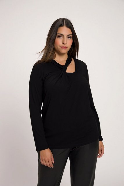 Ulla Popken Rundhalsshirt Shirt Cut-Out Slim drapierter V-Ausschnitt Langar günstig online kaufen