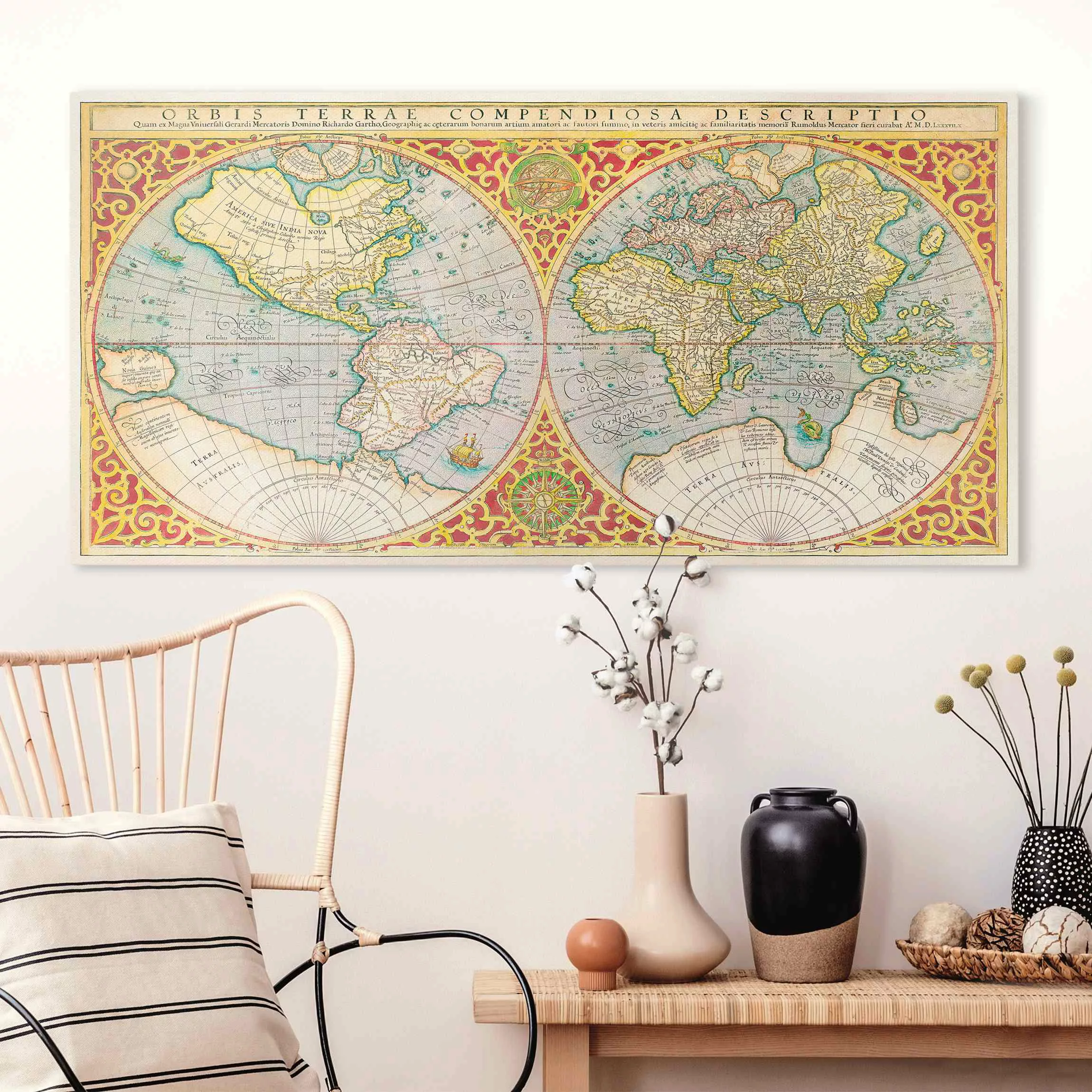 Leinwandbild Historische Weltkarte Orbis Terrare Compendiosa Descriptio günstig online kaufen