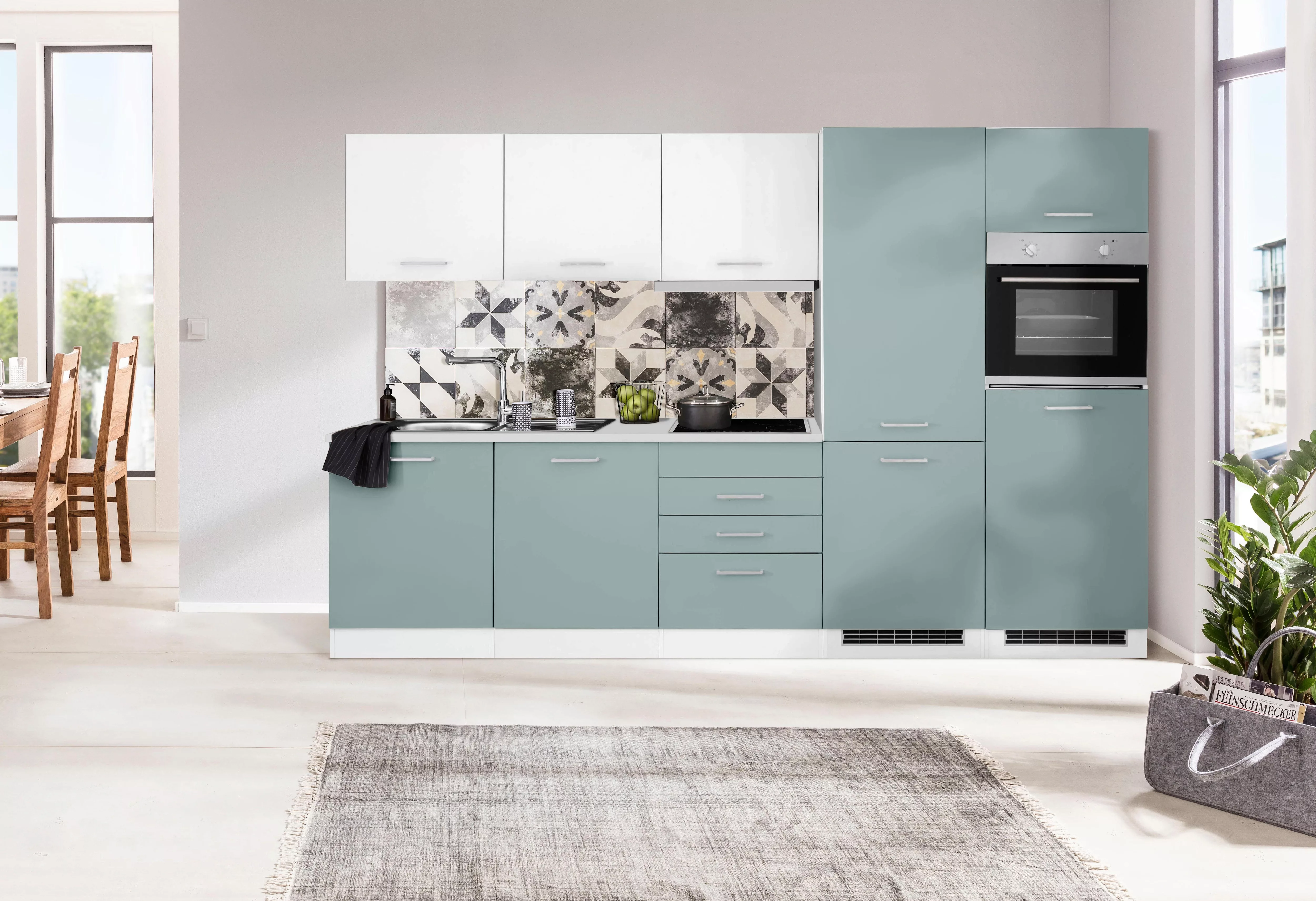 HELD MÖBEL Küchenzeile "Visby", mit E-Geräten, 300 cm, mit Kühl/Gefrierkomb günstig online kaufen