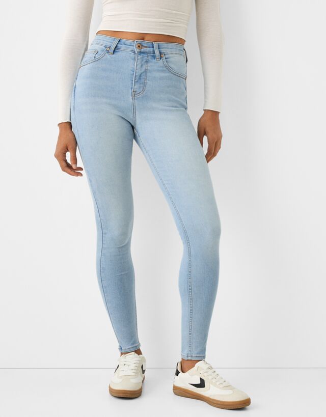 Bershka Skinny-Jeans Mit Sehr Hohem Bund Damen 34 Hellblau günstig online kaufen