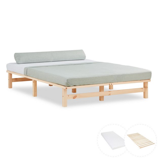 Homestyle4u Holzbett 90/100/140x200 Palettenbett Massivholzbett Futonbett N günstig online kaufen