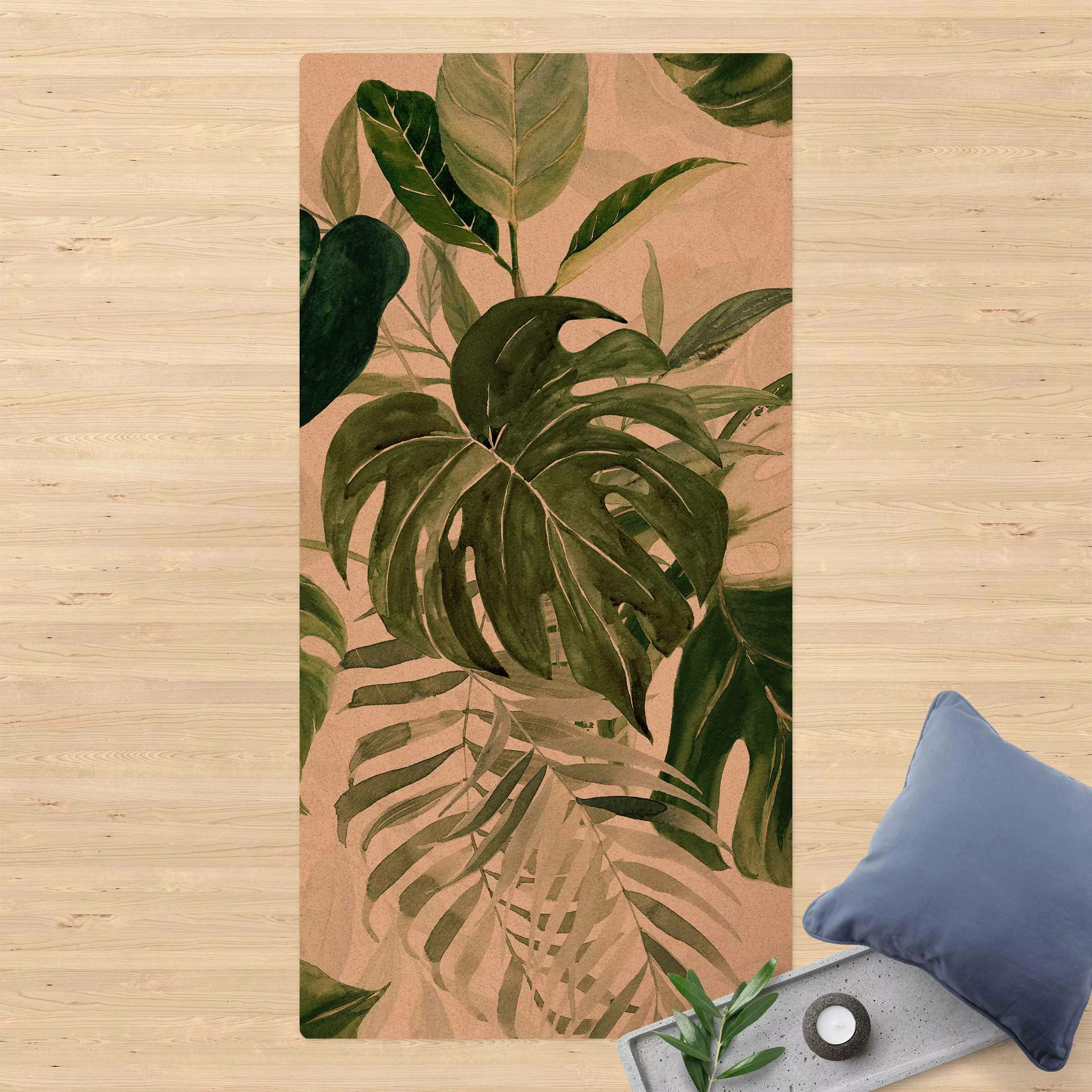 Kork-Teppich Aquarell Tropisches Arrangement mit Monstera günstig online kaufen