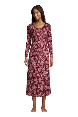 Wadenlanges Supima Langarm-Nachthemd, Damen, Größe: L Normal, Rot, Jersey, günstig online kaufen