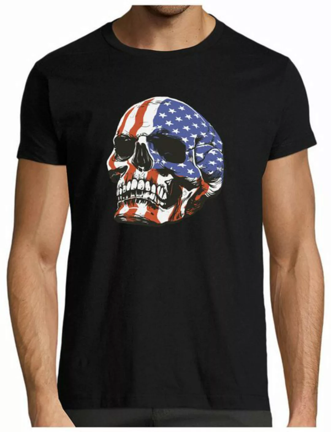 MyDesign24 T-Shirt Herren Print Shirt - Schädel in USA Farben Brustprint Ba günstig online kaufen