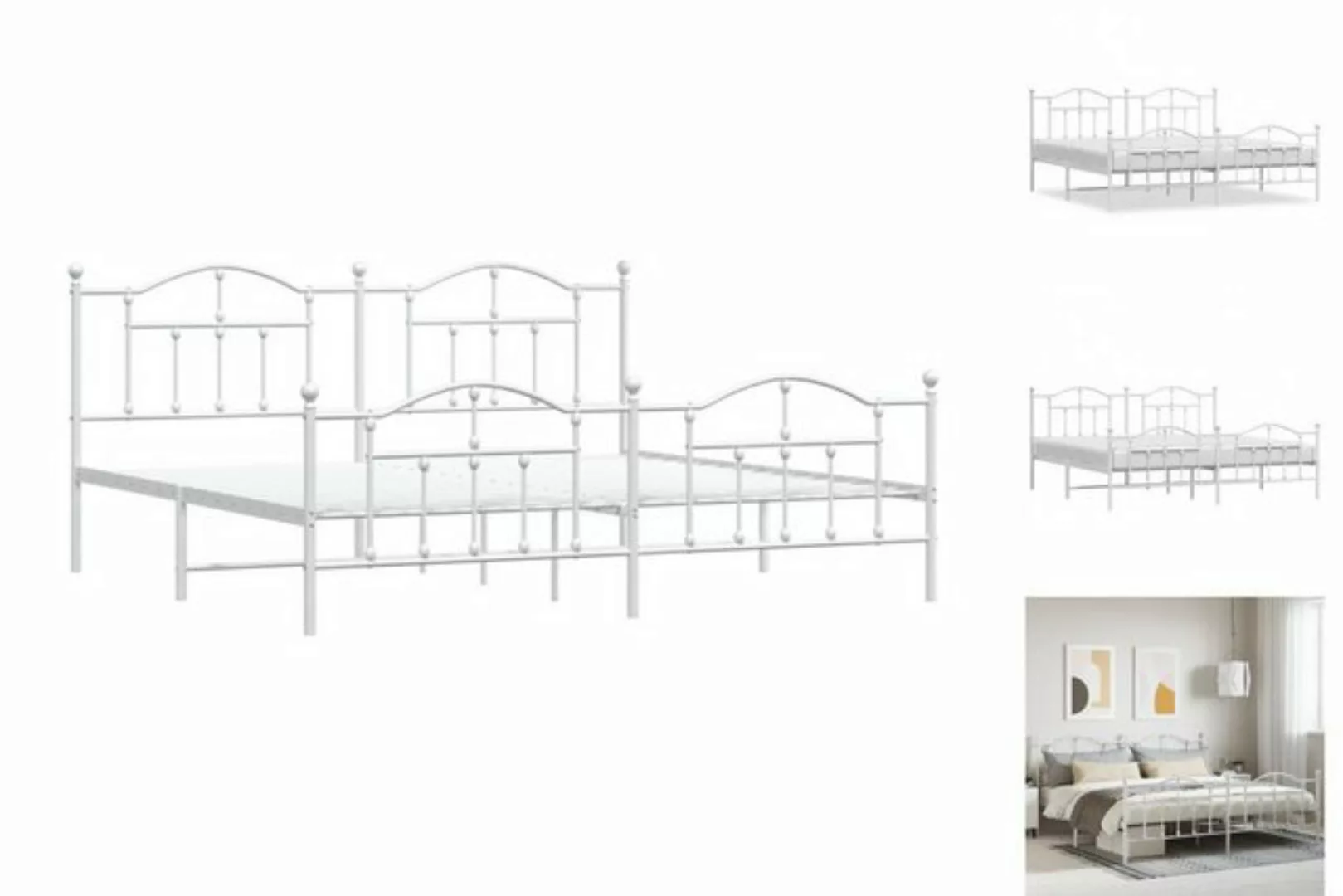 vidaXL Bettgestell Bettrahmen mit Kopf- und Fußteil Metall Weiß 200x200 cm günstig online kaufen