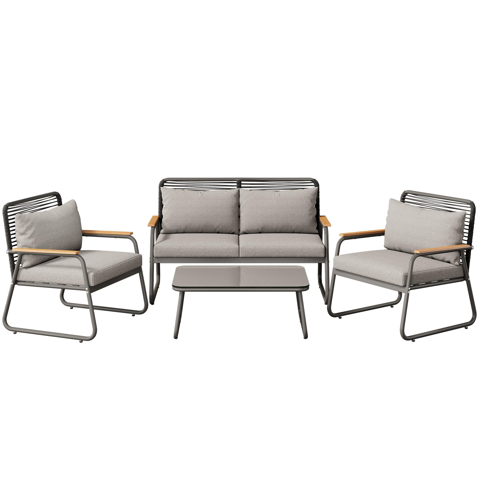 Garten-Lounge-Set für 4 Personen, mit Doppelsofa, 2 Einzelsofas und 1 Couch günstig online kaufen