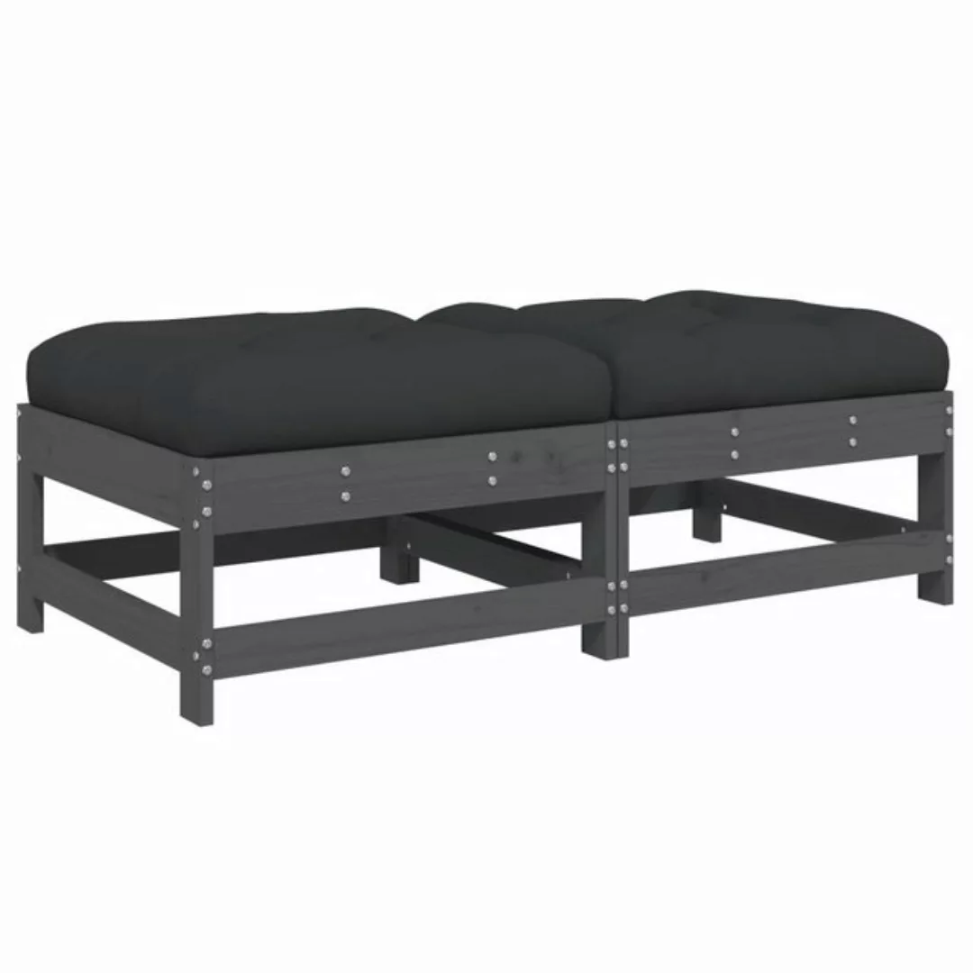 vidaXL Sofaelement Gartenhocker mit Kissen 2 Stk. Grau Massivholz Kiefer (1 günstig online kaufen